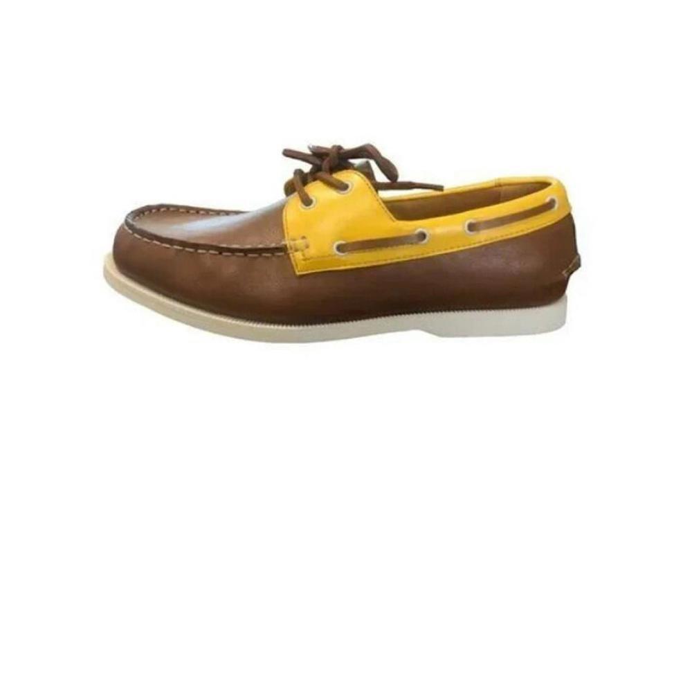 NIB Club Room Men's Elliot Boat Shoes - Yellow Plaid & Brown - Size 10.5 - Picture 9 of 9
